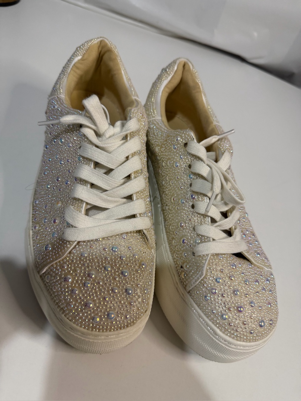 Betsey Johnson Sidny Rhinestone Pearl Bridal Sneakers Size 6.5